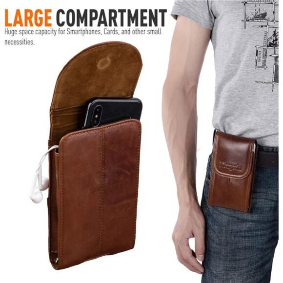 Genuine Leather Cell Phone Holster Case with Belt Clip Belt Loop Fits for iPhone - Picture 6 of 7